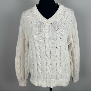 Vintage Huntington Cozy Pullover V-Neck Cable Knit Medium Sweater Preppy Tennis